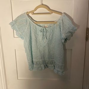 Surf Gypsy Aqua off the shoulder lace top Sz L